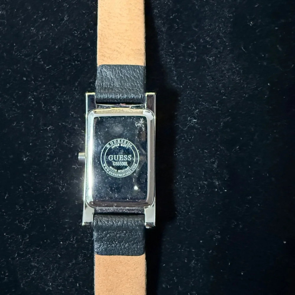 Guess Silver Dial Black Leather Strap Women's Watch with New Battery